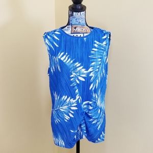 Catherine Malandrino Blue White Accordion Print Sleeveless Top Polyester Size L